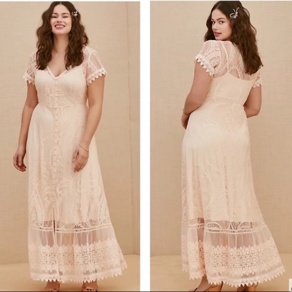 Torrid Cream Long Lace Dress